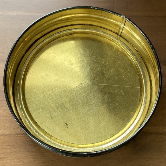 Vintage 1920-30s Round Tindeco Metal Tin Gold Peacock on Black 6” - Picture 12 of 14